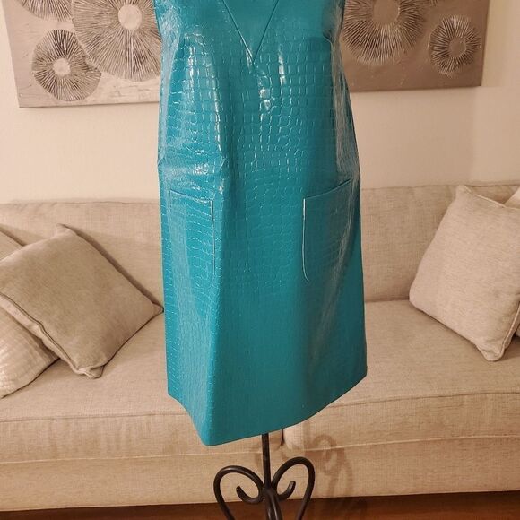 NEW Halogen x Atlantic-Pacific Croc Embossed Faux Leather Shift Dress size Small - Picture 6 of 13